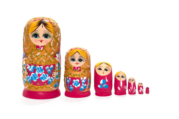 istock Bright colored nesting dolls on a white background. Russian national souvenir. Matryoshka. 1365993282