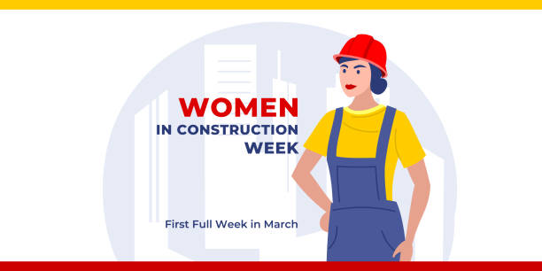 Women in construction week. Vector web banner, illustration, poster, card for social media. Text Women in construction week, first full week in march vector art illustration