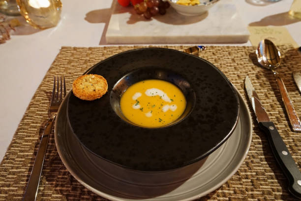 istock Close up bowl of Pumpkin soup 1365995602