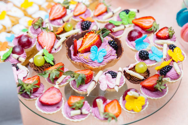 istock Wedding candy bar, tasty cakes with strawberry 1365996854