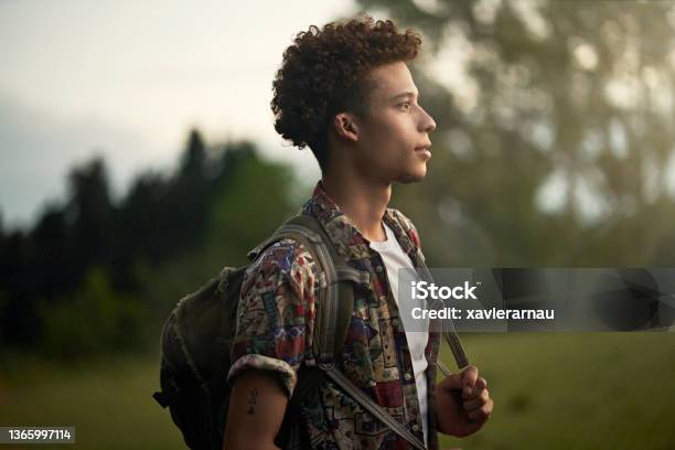 Outdoor Portrait Of Young Africanamerican Backpacker Stock Photo - Download Image Now