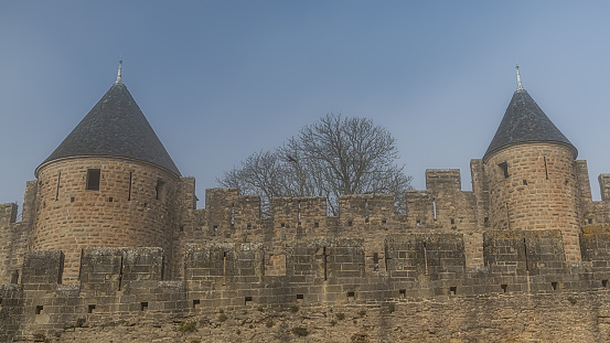 Ramparts, Walls and Towers of Carcassonne on New Years Day, France 01.01.2022