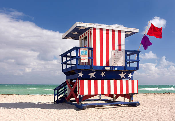 istock A lifeguard house painted with an American flag design 136600013