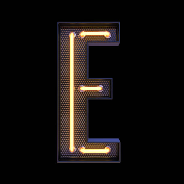 istock Neon retro Light Alphabet letter E isolated on a black background with Clipping Path. 3d illustration. 1366000511