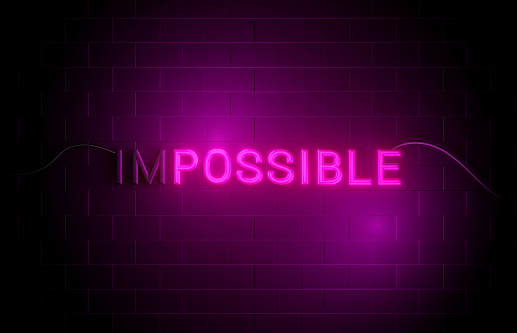 Possible impossible. Neon Motivation Concept. Colorful Neon Sign On Brick Wall.