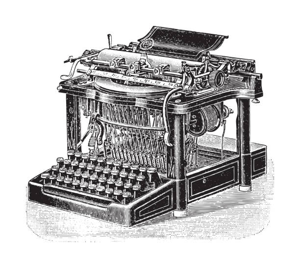 ilustrações de stock, clip art, desenhos animados e ícones de old typewriter - vintage illustration - typebar business retro revival letter