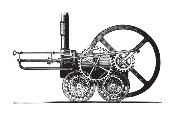 stockillustraties, clipart, cartoons en iconen met old locomotive (1804) - vintage illustration - trein nederland