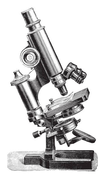 illustrazioni stock, clip art, cartoni animati e icone di tendenza di vecchio microscopio - illustrazione vintage - microscopio illustrazioni