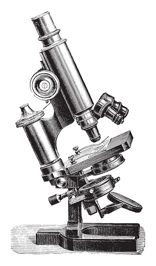 Vintage engraved illustration isolated on white background - Old microscope