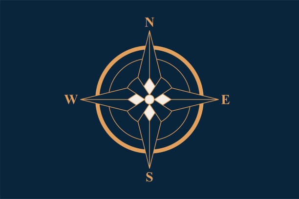 Minimalist Compass Rose Minimalist Compass Rose on the Navy Blue Background compass rose stock illustrations