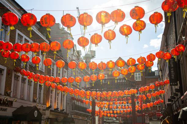 istock Bright Chinese lanterns over the streets of Soho 1366009471