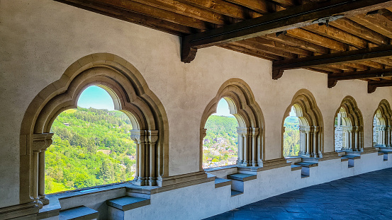 View of the  forest in Vianden, Luxembourg, from an arch inside the Vianden Castle.