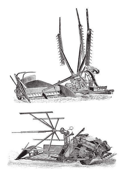 Old agriculture machine - vintage illustration Vintage engraved illustration isolated on white background - Old agriculture machine threshing stock illustrations