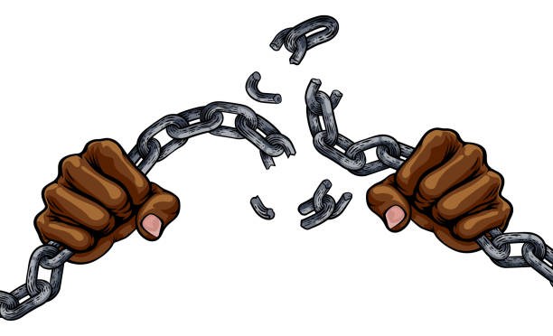 Hands Breaking Chain Links Freedom Design Hands in fists breaking a chain freedom concept design slavery stock illustrations