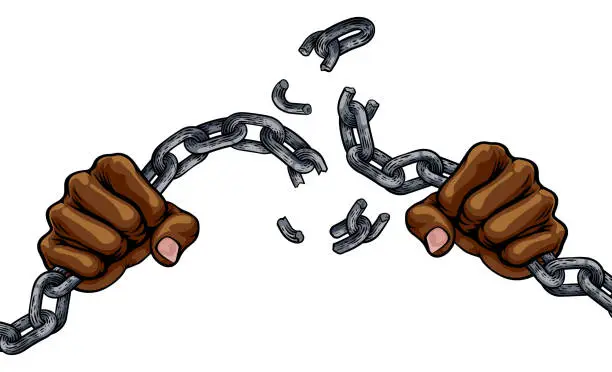 Vector illustration of Hands Breaking Chain Links Freedom Design