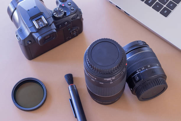 istock still life of photography objects on brown background 1366011772