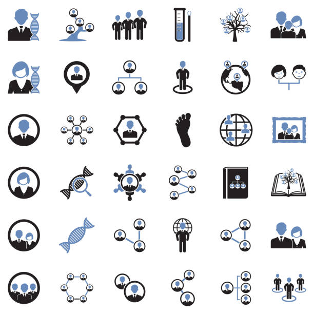 Ancestry Icons. Two Tone Flat Design. Vector Illustration. People, Nation, DNA, Family human genome map stock illustrations