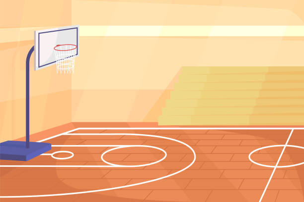 ilustrações, clipart, desenhos animados e ícones de ilustração vetorial de cores planas da academia escolar - basketball court basketball floor court