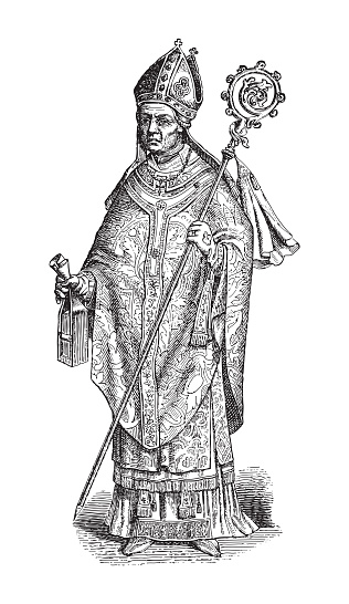 Vintage engraved illustration isolated on white background - Holy saint or pope