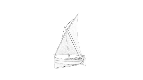3d rendering of a vintage wooden sailboat siolated in white studio background.