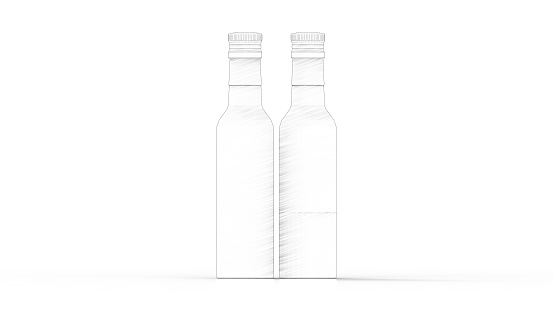 3d rendering of two tall bottles isolated in white studio background