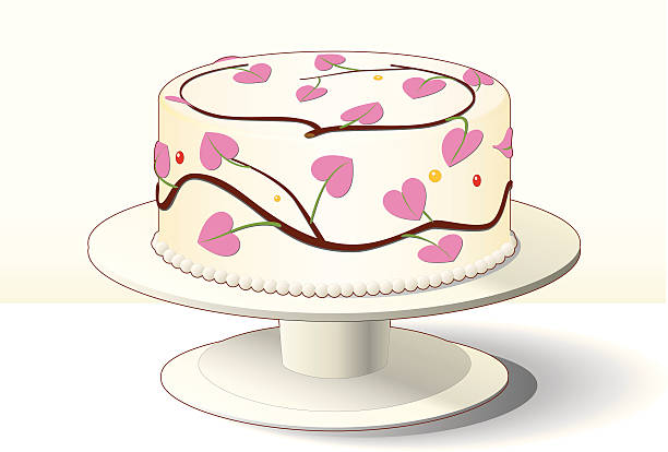 Best cake with pink heart decoration for Valentine vector art illustration