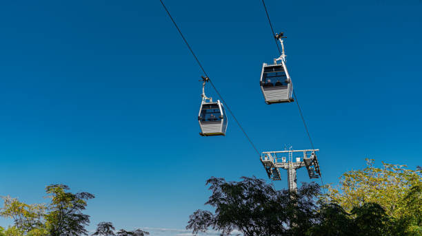 istock Cable cars in the blue sky 1366022997