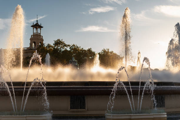 istock Magic fountain at sunset in Barcelona 1366023007