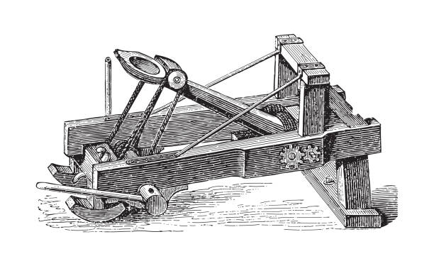 오래된 투석기 - 빈티지 일러스트레이션 - trebuchet stock illustrations