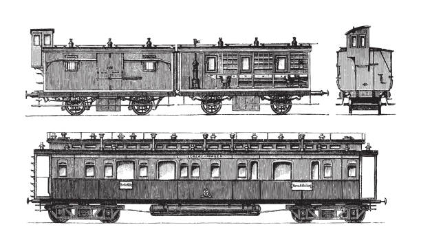 stockillustraties, clipart, cartoons en iconen met collection old train wagons - vintage illustration - trein nederland