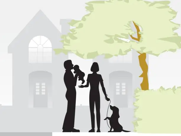 Vector illustration of Young couple with new born