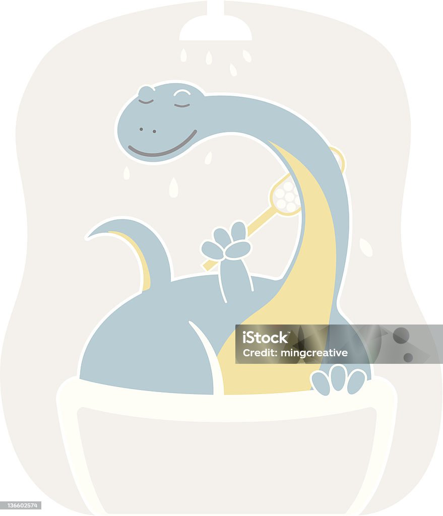 Linda apatosaurus teniendo ducha - arte vectorial de Agua descendente libre de derechos