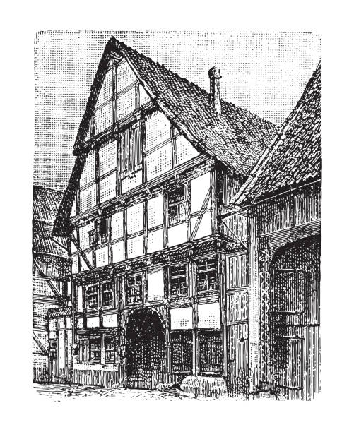 istock German historical farm house (Hesse) - vintage illustration 1366026038