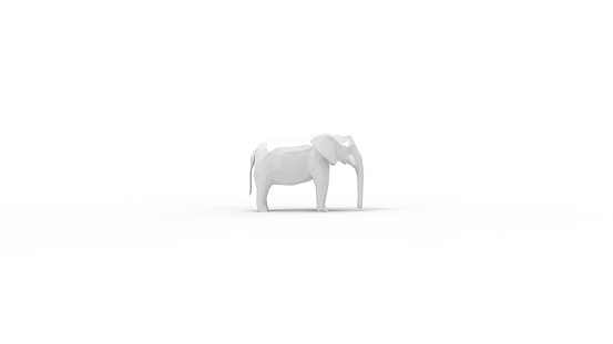 3d rendering of a geometric shaped elephant isolated in white studio background