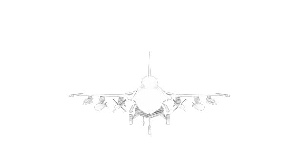 白い背景に隔離された戦闘機の複数のビューの3dレンダリング - military pilot fighter plane air force ストックフォトと画像