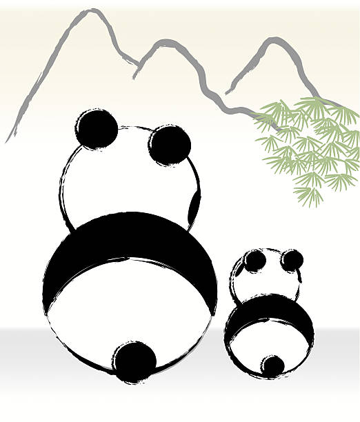 panda mom is parenting with her child vector art illustration