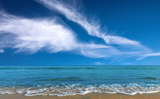 Caribbean sea and clouds sky. Nature background.