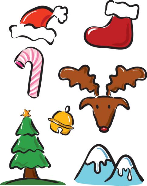 christmas icons set vector art illustration