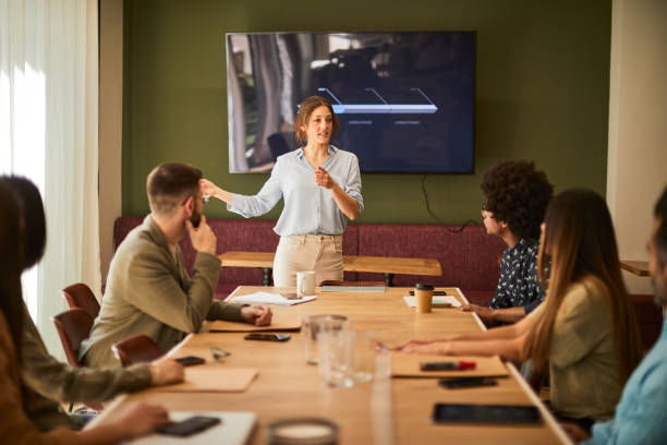 istock A business presentation in a meeting. 1366030838