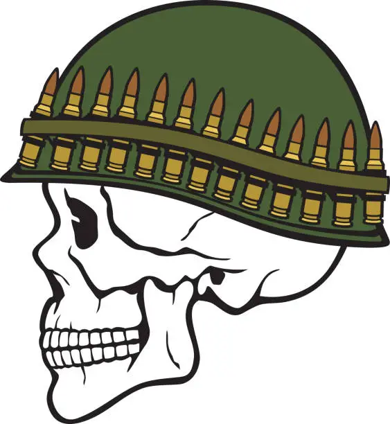 Vector illustration of Skull with army helmet color