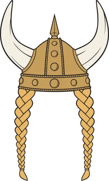 Vector illustration of Viking helmet with braids color