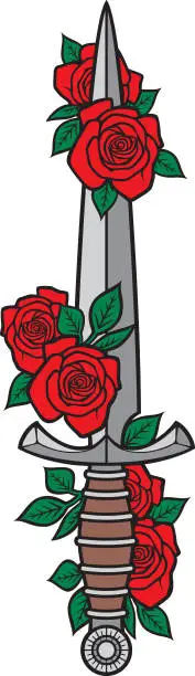 Vector illustration of Vintage knife with roses color