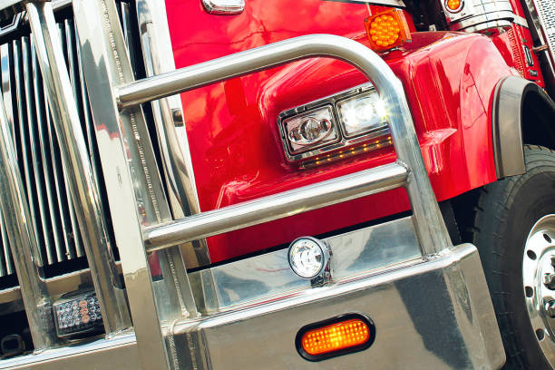 istock Red semi truck headlight 1366033291
