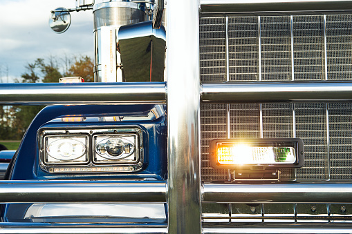 Up close of haul truck headlight