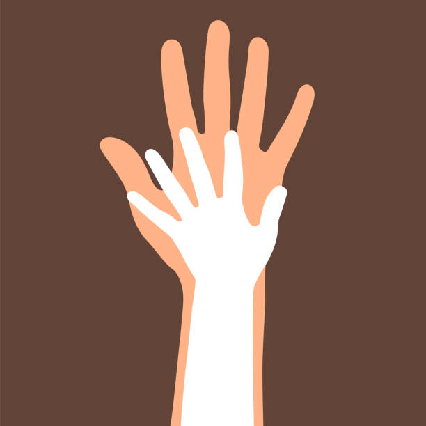 istock A child's hand lies on the palm. Stock vector illustration eps10. 1366034746