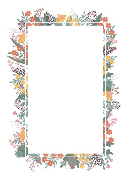Vector illustration rectangular frame flowers leaves and berries. Mother's day, Valentine's day, wedding, love bohemian concept for cards, invitations Vector illustration isolated rectangular frame flowers leaves and berries. Mother's day, Valentine's day, wedding, love bohemian concept for cards, invitations border frame stock illustrations