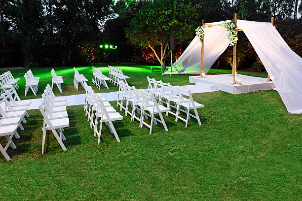 istock An outdoor wedding set up with a canopy 136603611