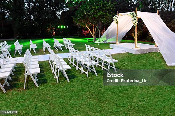 An Outdoor Wedding Set Up With A Canopy Stock Photo - Download Image Now - Agreement, Canopy, Celebration