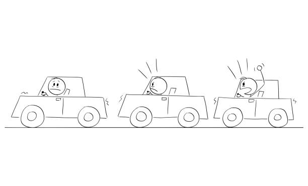 illustrations, cliparts, dessins animés et icônes de conducteurs de voiture en colère dans les embouteillages ou les embouteillages, illustration vectorielle de la figure de bâton de dessin animé - traffic jam traffic car city