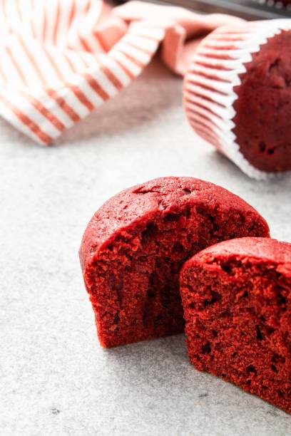 istock Red velvet muffins on a white background. Handmade cupcakes. Valentine day present. Selective focus. 1366038995